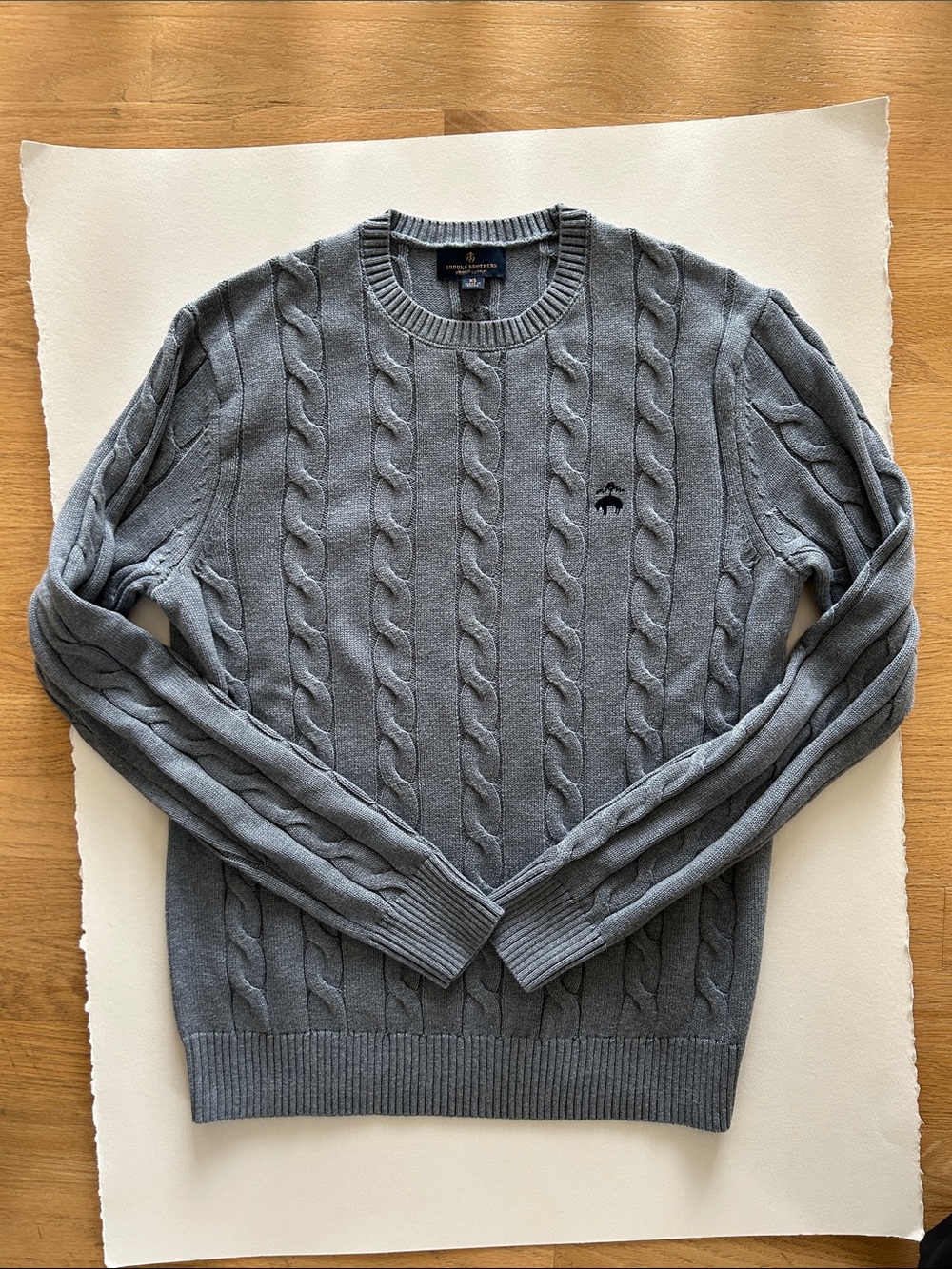Brooks Brothers Men's Light Gray Cable Crewneck Sweater